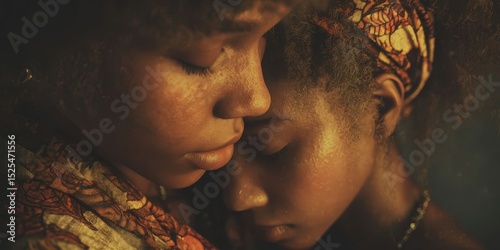 African American Mother Hugging Teenage Daughter Sharing Love and Joy photo