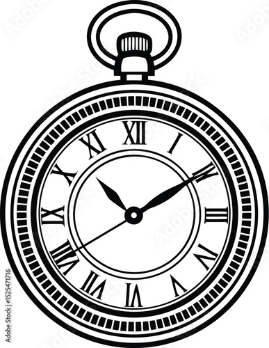 Pocket watch silhouette, vintage timepiece icon, retro clock vector