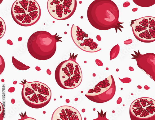 Fresh Pomegranates with half slices falling, flying in the air, isolated on transparent background, organic ripe pomegranate fruit