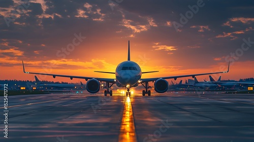 Vintage Sunset at Modern Airport Runway