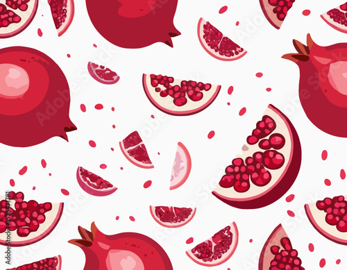 Fresh Pomegranates with half slices falling, flying in the air, isolated on transparent background, organic ripe pomegranate fruit