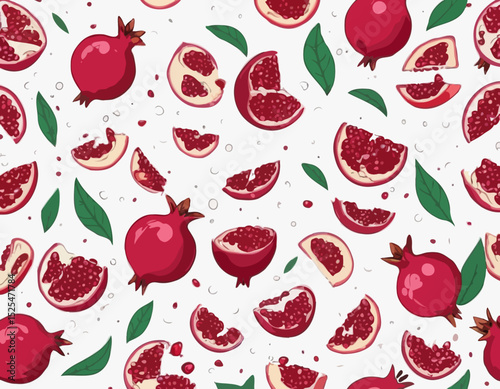 Fresh Pomegranates with half slices falling, flying in the air, isolated on transparent background, organic ripe pomegranate fruit