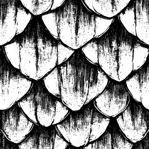 Dragon scales seamless pattern, graphic ink pen sketch vector illustration