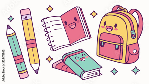 Cheerful School Supplies: Backpack, Notebook, Pencils, and Books