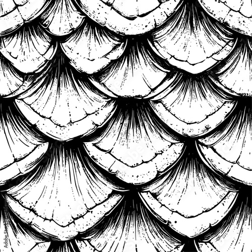 Sharp diamond dragon scales, seamless pattern graphic ink pen sketch vector illustration
