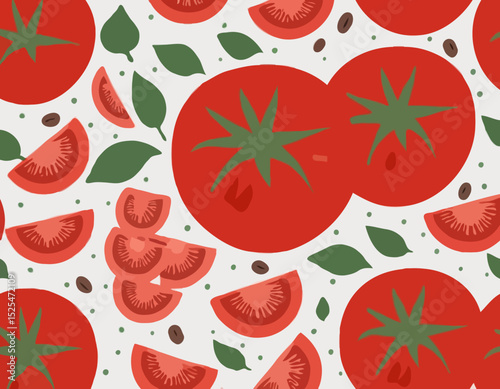 Fresh tomatoes with half slices, depicted juicy red flesh and seeds, isolated on transparent background, organic tomato vegetable