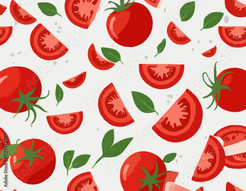 tomatoes with half slices falling, floating in the air, isolated on transparent background, Fresh organic tomato vegetable
