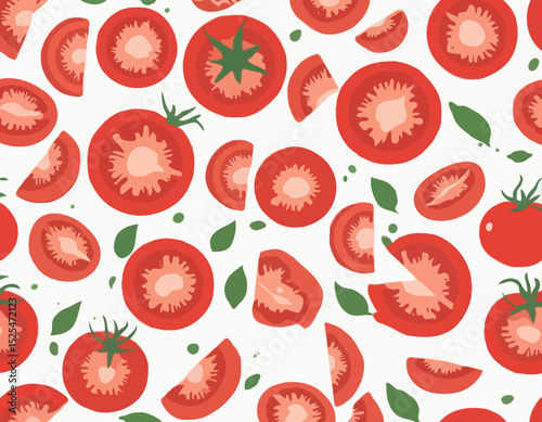 tomatoes with half slices falling, floating in the air, isolated on transparent background, Fresh organic tomato vegetable