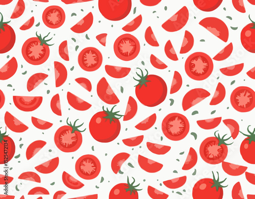 tomatoes with half slices falling, floating in the air, isolated on transparent background, Fresh organic tomato vegetable