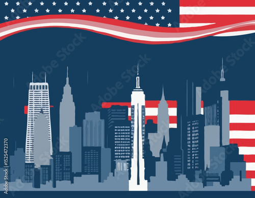 9-11 USA Patriot Day Background, September 11. "We Will Never Forget". American map with national flag, National day of remembrance