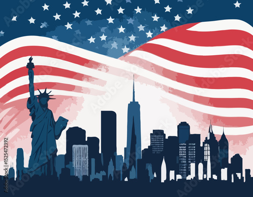 9-11 USA Patriot Day Background, September 11. "We Will Never Forget". American map with national flag, National day of remembrance