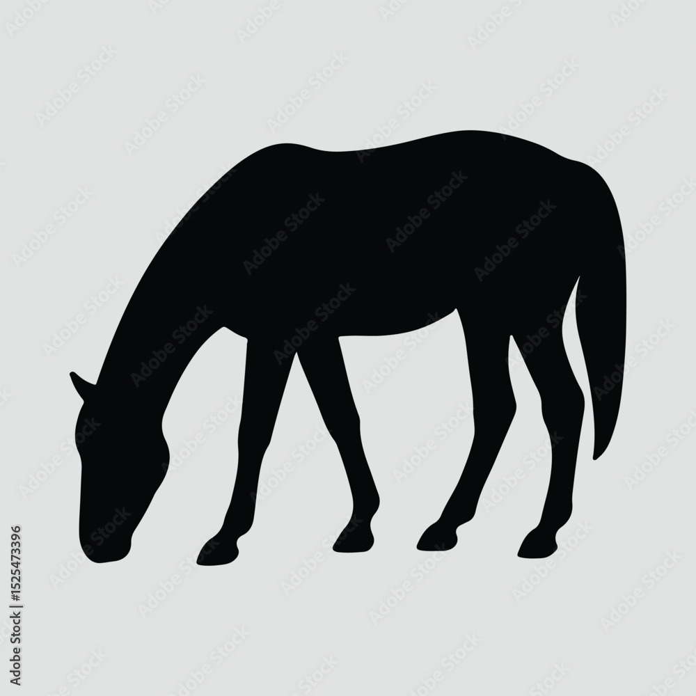 Obraz premium Silhouette Horse grazes in Black Illustration Vector