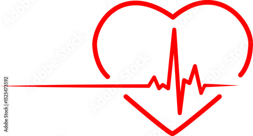 Red heart symbol EKG heartbeat pulse rate. vector illustration on transparent background
