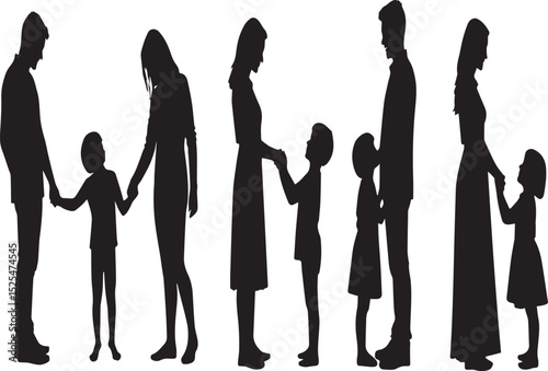 Silhouettes of Parents and Children Holding Hands and Interacting