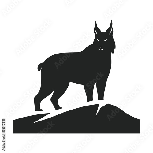 Lynx Standing In Mountain Snow Landscape