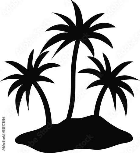 Black Silhouette of Three Palm Trees on Island