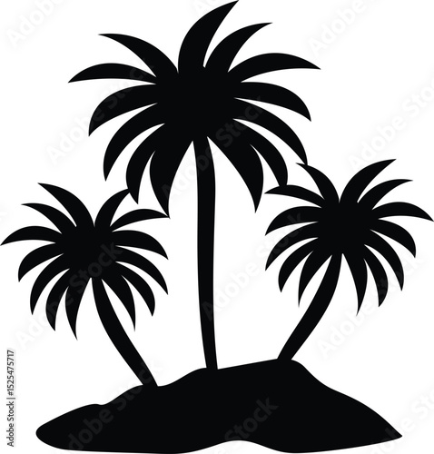 Black Silhouette of Three Palm Trees on Island