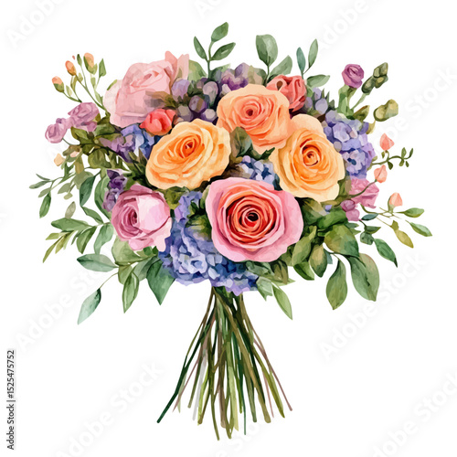 watercolor vector of Wedding Bouquet, high quality, isolated on a white background.