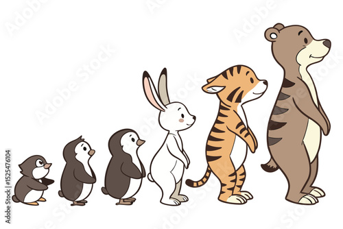 Adorable Baby Animals A Row of Eight Cute Creatures in a Hand Drawn Style Illustration