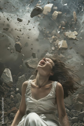 Emotional expression on international panic day conceptual art. Psychology, solitude, fear or mental health problems concept. Vertical banner. Copy space
