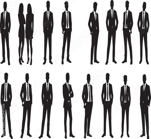 Silhouettes of Businessmen and Businesswomen in Professional Standing Poses
