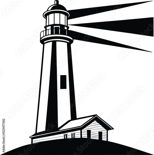 Lighthouse silhouette, coastal beacon icon, marine navigation vector