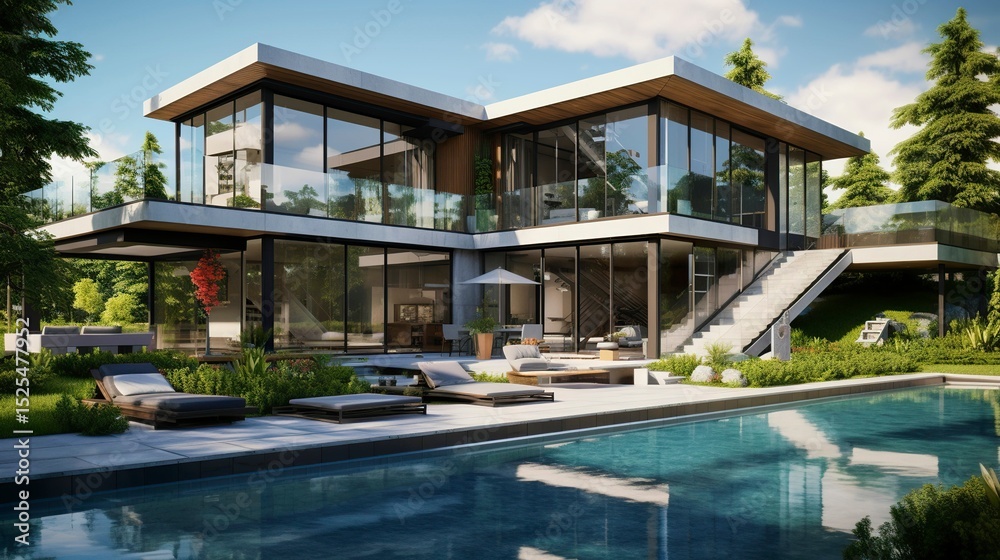A photo of a modern house with a glass atrium A photo of a modern house with a glass atrium