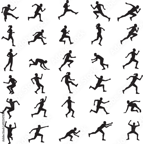 Silhouettes of People Running, Jumping, and Moving in Action