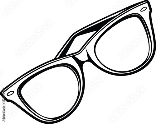 Hipster glasses silhouette, nerd eyewear icon, black rimmed vector