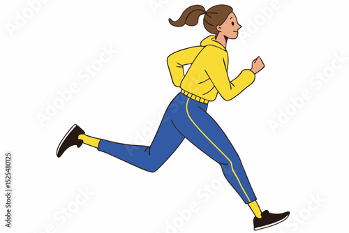 Cartoon girl running, sport activity, fitness routine, energetic exercise, health illustration, running practice, youth fitness, athletic movement, sport enthusiasm, design art