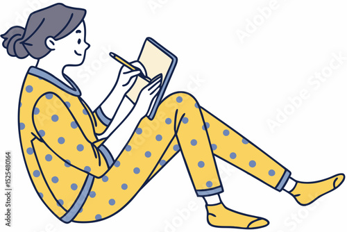 Cartoon girl writing diary, cozy home, personal journal, creative moment, illustration art, leisure activity, youth reflection, diary practice, graphic design, character art