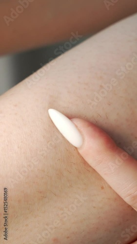 Woman Touching Leg with Stubble Hair – Realistic Female Skin Texture Close-Up