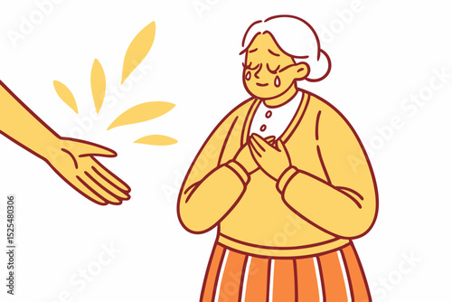 Cartoon of helping an elderly woman, kindness gesture, elderly care, empathy, illustration design, social support, compassion, graphic art, human kindness, care scene