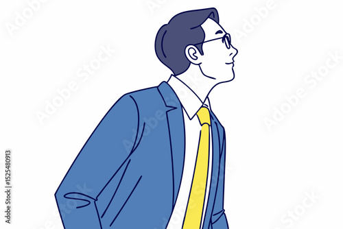 Businessman profile in suit with yellow tie, professional executive silhouette, corporate leadership, office attire, formal business, career success, workplace authority, management figure