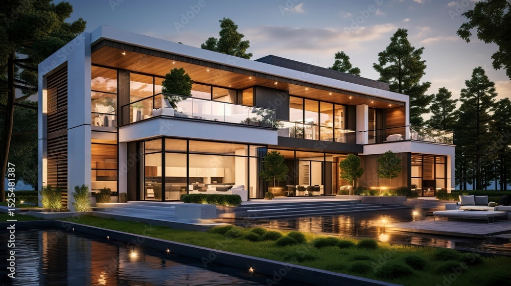 Fototapeta premium A photo of a modern house with a loft