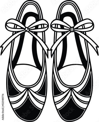 Ballet shoes icon, pointe slippers vector, dance bow silhouette