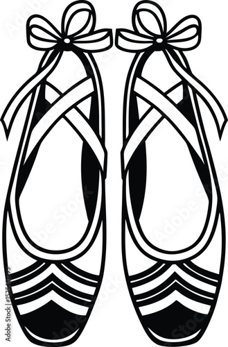 Ballet shoes icon, pointe slippers vector, dance bow silhouette