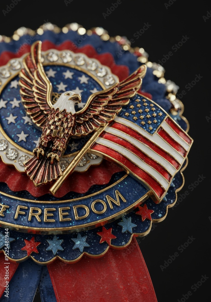 Naklejka premium Closeup of Patrioitc Eagle and Flag Rosette