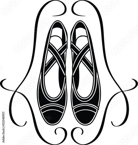 Ballet shoes icon, pointe slippers vector, dance bow silhouette
