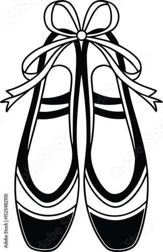 Ballet shoes icon, pointe slippers vector, dance bow silhouette