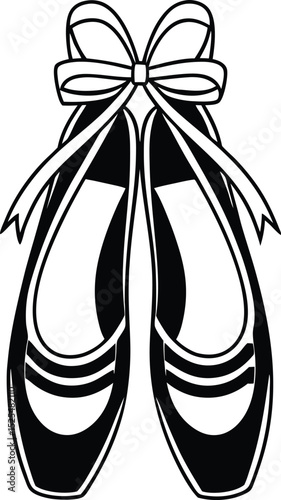 Ballet shoes icon, pointe slippers vector, dance bow silhouette