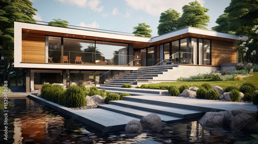 Fototapeta premium A photo of a modern house with a path
