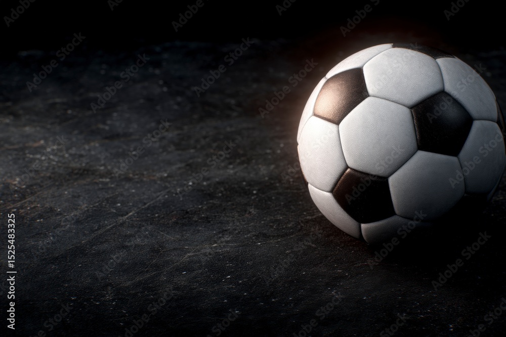 Fototapeta premium Dramatic Soccer Ball Close up Dark Background Cinematic Lighting High Resolution