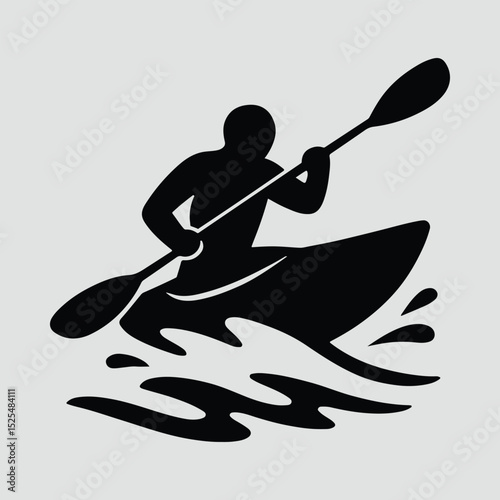 Silhouette kayaker paddling through water Illustration Vector