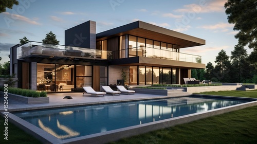 A photo of a modern house with a pool house