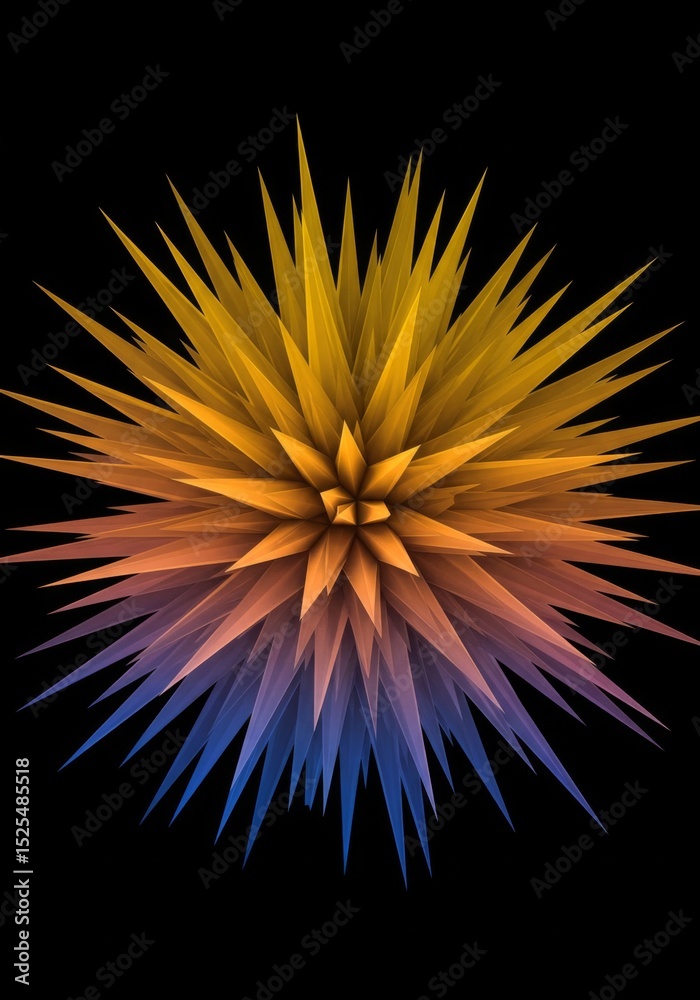 Obraz premium Abstract Geometric Starburst Design with Vibrant Yellow Orange and Blue Gradient