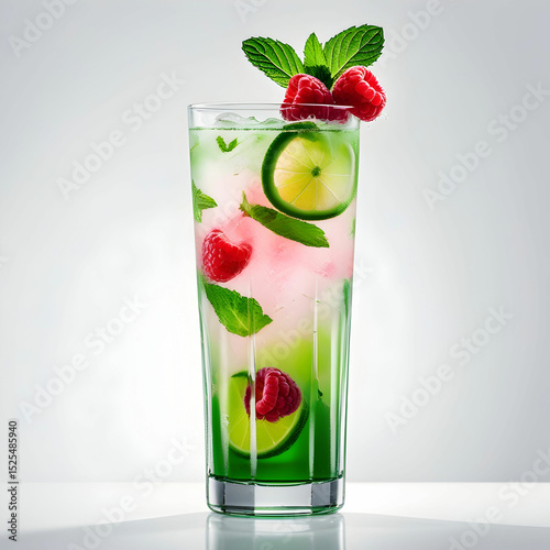 Raspberry lime mojito glass isolated