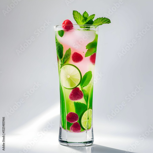 Raspberry lime mojito glass isolated