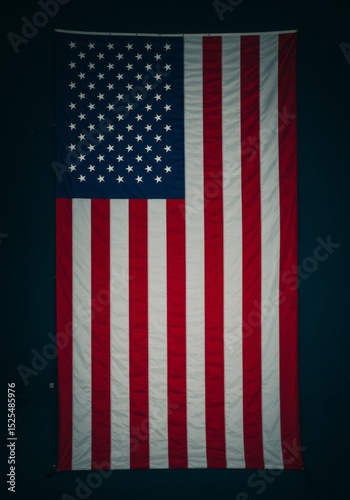 American Flag Hanging Against Dark Background