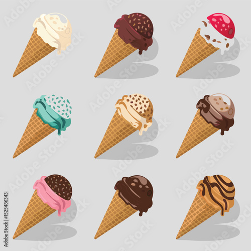 A variety pack of nine ice cream cones